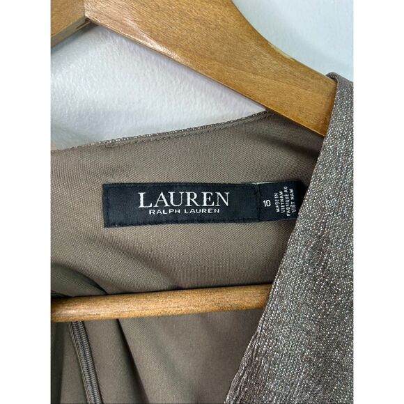 Lauren Ralph Lauren Metallic Gold Long Sleeve Faux Wrap Midi Dress Women Size 10 - Picture 5 of 12